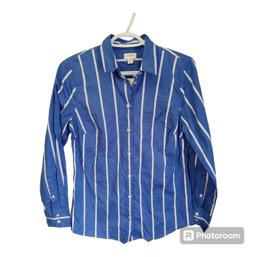 J. CREW Blue Pinstripe Cotton Button Down Shirt Size XS